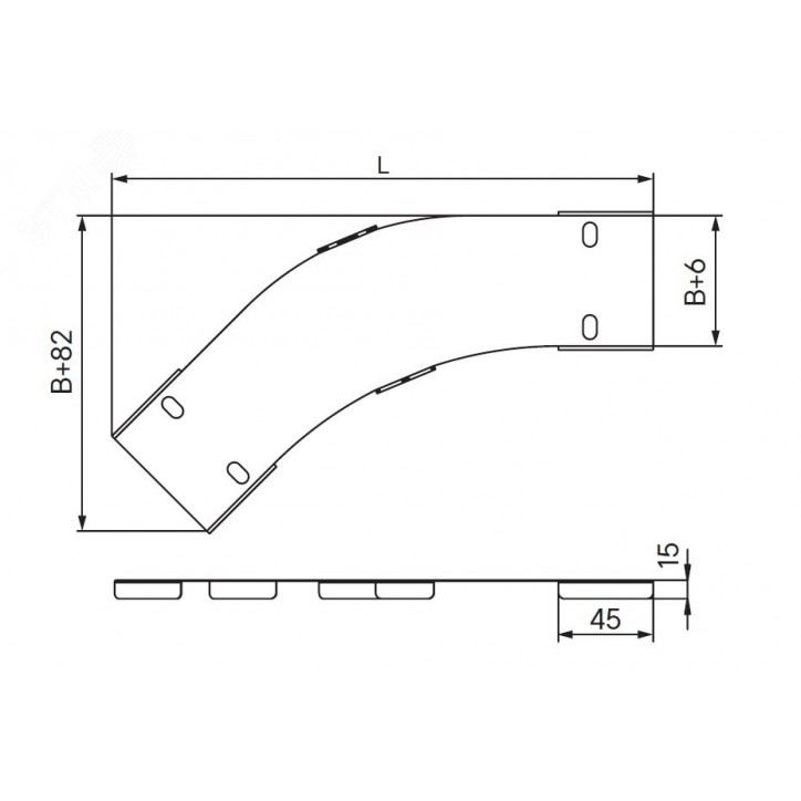 Крышка на угол CPO 45 горизонтальный 45° 400, в комплекте с крепежными элементами и соединительными пластинами, необходимыми для