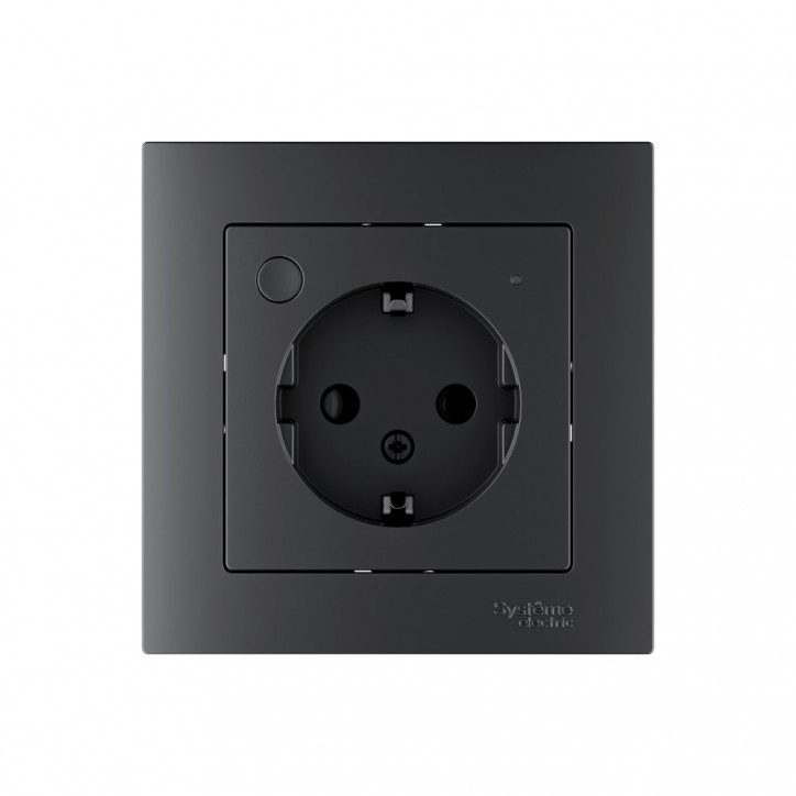 ATLASDESIGN SMART РОЗЕТКА с заземл., со шт., Zigbee, L+N, 16А, мех., КАРБОН