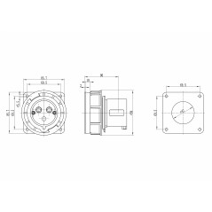 Вилка панельная прямая IP67 32А 2P+E 250В