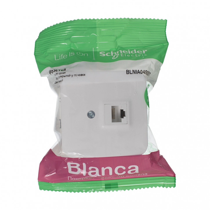 Розетка BLANCA наружная компьютерная RJ45, кат.5e, с изолирующей пластиной, белый Розетка BLANCA наружная компьютерная RJ45, кат.5e, с изолирующей пластиной, белый