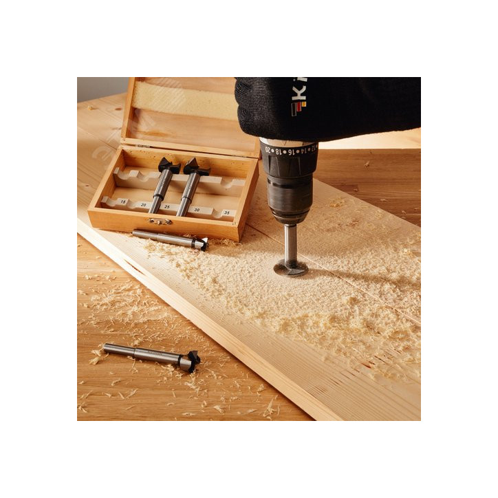 Набор сверл Форстнера (петельных) по дереву, 10-15-20-25-35 х 73 мм, 5 шт, цилиндрический хвостовик