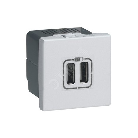 Mosaic USB розетка для зарядки двойная, цвет алюминий