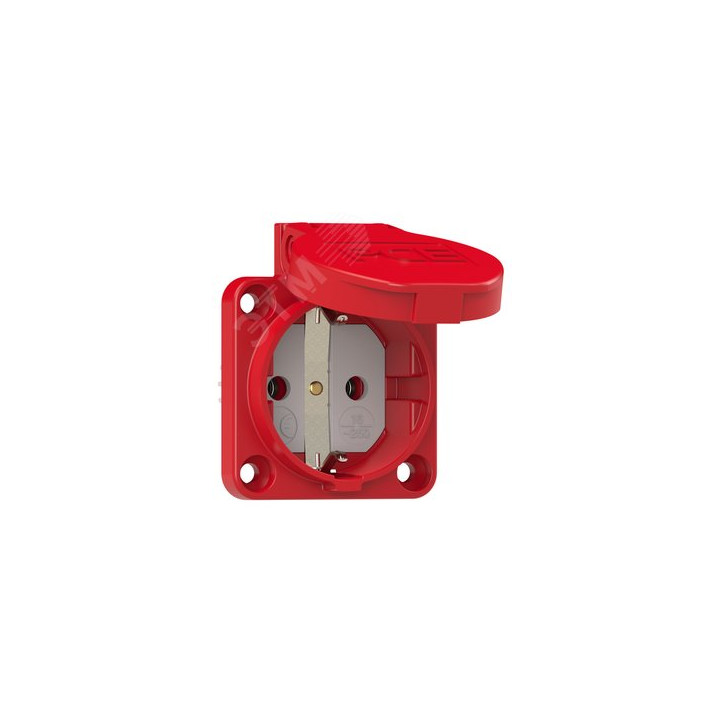 Розетка встраиваемая 16А/250V/2P+E/IP54 50x50 подключение сзади красная