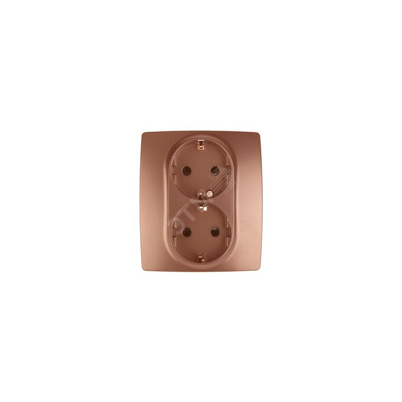 Розетка 2X2P+E Schuko со шторками, 16A-250В, Эра12, медь, 12-2104-14