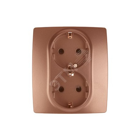 Розетка 2X2P+E Schuko со шторками, 16A-250В, Эра12, медь, 12-2104-14