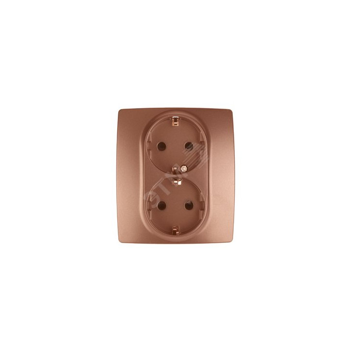 Розетка 2X2P+E Schuko со шторками, 16A-250В, Эра12, медь, 12-2104-14