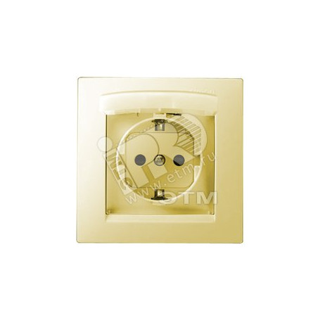 Розетка 2Р+Е Schuko, со шторками, с крышкой, IP44, 16А, 250В, винтовой зажим, слоновая кость
