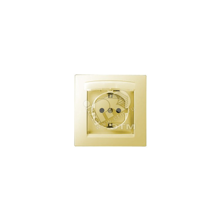 Розетка 2Р+Е Schuko, со шторками, с крышкой, IP44, 16А, 250В, винтовой зажим, слоновая кость