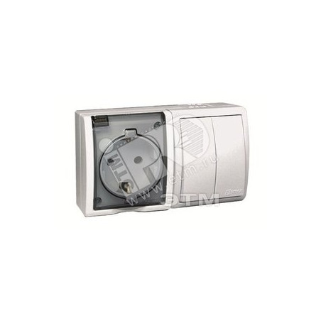 Блок, розетка 2P+E Schuko 16А 250В + выключатель двойной 10А 250В, IP54, белый