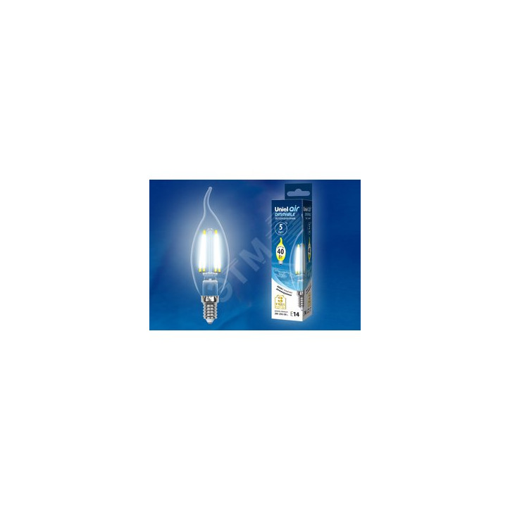 Лампа светодиодная LED 5вт 200-250В свеча на ветру диммируемая 450Лм Е14 4000К Air филамент
