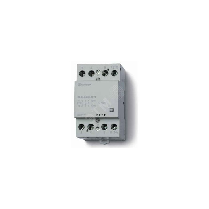 Модульный контактор 63А, 3NO+1NC, катушка 24В AC/DC, Механический индикатор, Контакты AgSnO2