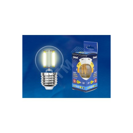 Лампа светодиодная с трехступенчатым диммером 100-50-10 LED 5вт 175-250В шар 420Лм Е27 3000К Multibrigh филамент