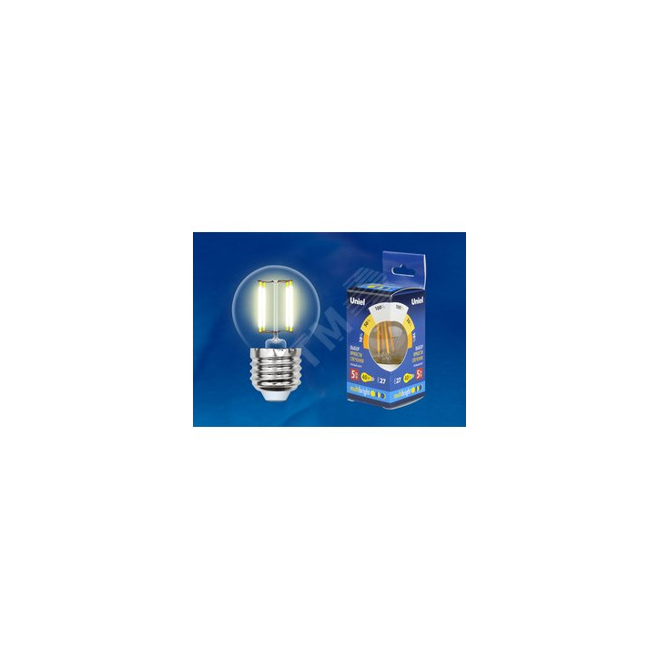 Лампа светодиодная с трехступенчатым диммером 100-50-10 LED 5вт 175-250В шар 420Лм Е27 3000К Multibrigh филамент