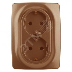 Розетка 2X2P+E Schuko, 16A-250В, Эра12, медь, 12-2106-14