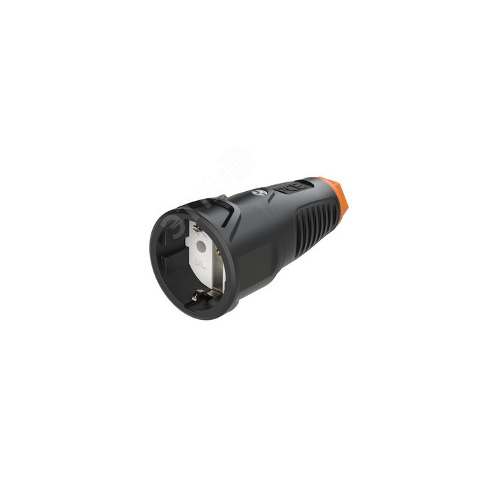 Розетка каб 16A/250V/2P+E/IP20 корпус черный, маркер оранжевый
