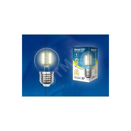 LED-G45-6W/WW/E27/CL GLA01TR Лампа светодиодная. Форма ''шар'', прозрачная. Серия Air. Теплый белый свет (3000K). Картон. ТМ