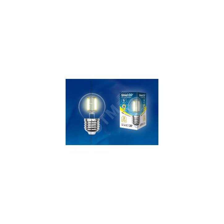 LED-G45-6W/WW/E27/CL GLA01TR Лампа светодиодная. Форма ''шар'', прозрачная. Серия Air. Теплый белый свет (3000K). Картон. ТМ