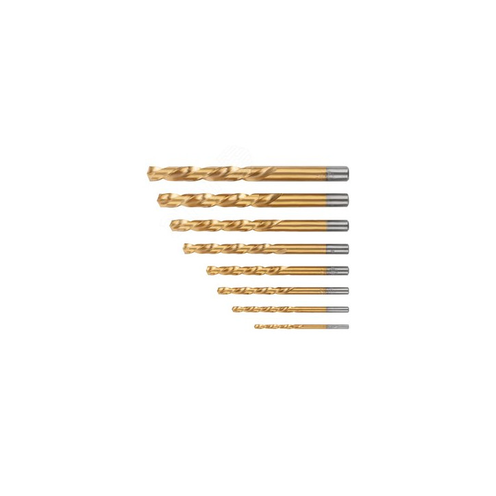 Набор сверл по металлу HSS шлифованные, титановое покрытие, угол заточки 135град, пласт. кейс, 8 шт. (3-4-5-6-7-8-9-10 мм)
