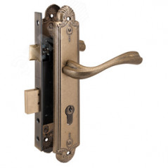 Замок врезной цилиндровый с ручками для деревянных дверей АЛЛЮР АРТ ЗВ4-70.07 OB состаренная бронза