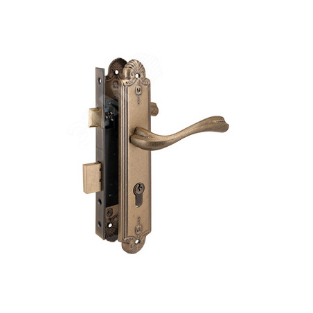 Замок врезной цилиндровый с ручками для деревянных дверей АЛЛЮР АРТ ЗВ4-70.07 OB состаренная бронза