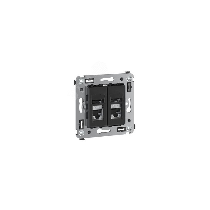 Компьютерная розетка RJ-45 в стену, кат.6 экранированная двойная,''Avanti'', ''Черный матовый''