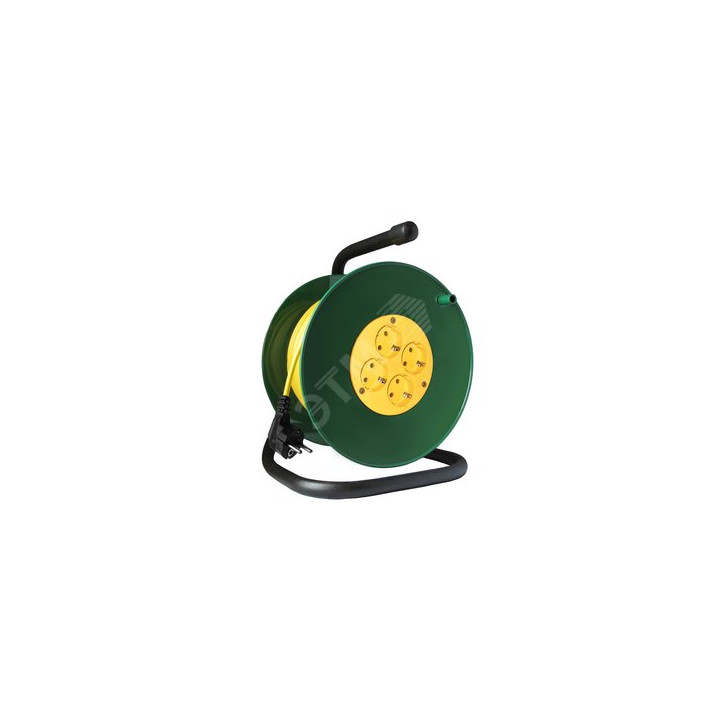 Удлинитель ТМ Союз силовой на катушке с 4 гнезда 2200 Вт с заземлением 50м Удлинитель ТМ Союз силовой на катушке с 4 гнезда 2200 Вт с заземлением 50м