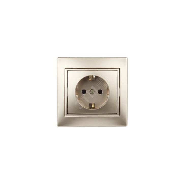 Розетка 2P+E Schuko со шторками, 16А-250В, СУ, Plano, шампань, 1-206-04