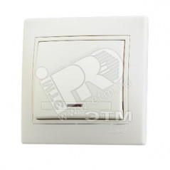 Выключатель одноклавишный, с подсветкой, бежевый, с бежевой вставкой