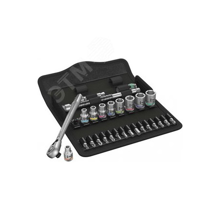 Набор с трещоткой 8100 SA 11 Zyklop Metal Switch с реверсом привод 1/4 28 предметов