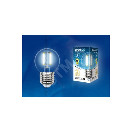 Лампа светодиодная. Форма ''шар'', прозрачная. Air. (4000K). LED-G45-6W/NW/E27/CL GLA01TR