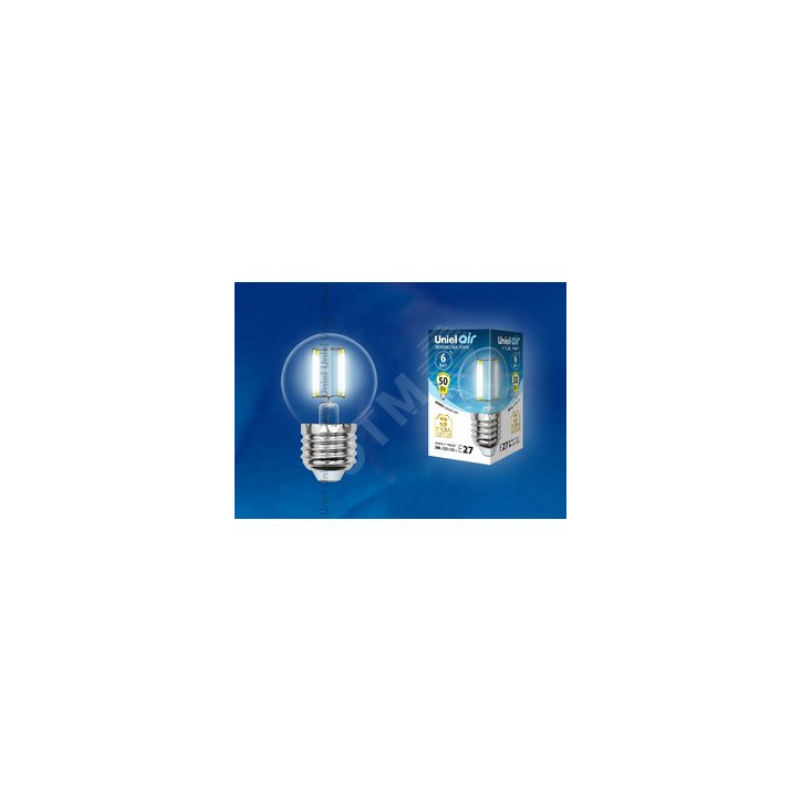 Лампа светодиодная. Форма ''шар'', прозрачная. Air. (4000K). LED-G45-6W/NW/E27/CL GLA01TR