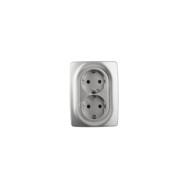 Розетка 2X2P+E Schuko, 16A-250В, Эра12, алюминий, 12-2106-03