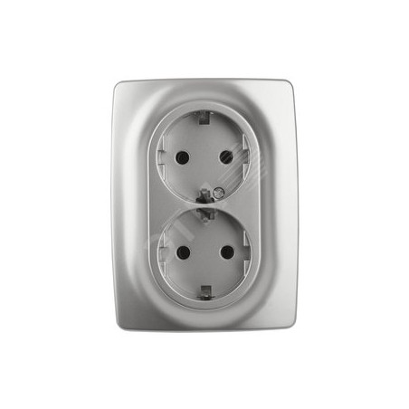 Розетка 2X2P+E Schuko, 16A-250В, Эра12, алюминий, 12-2106-03