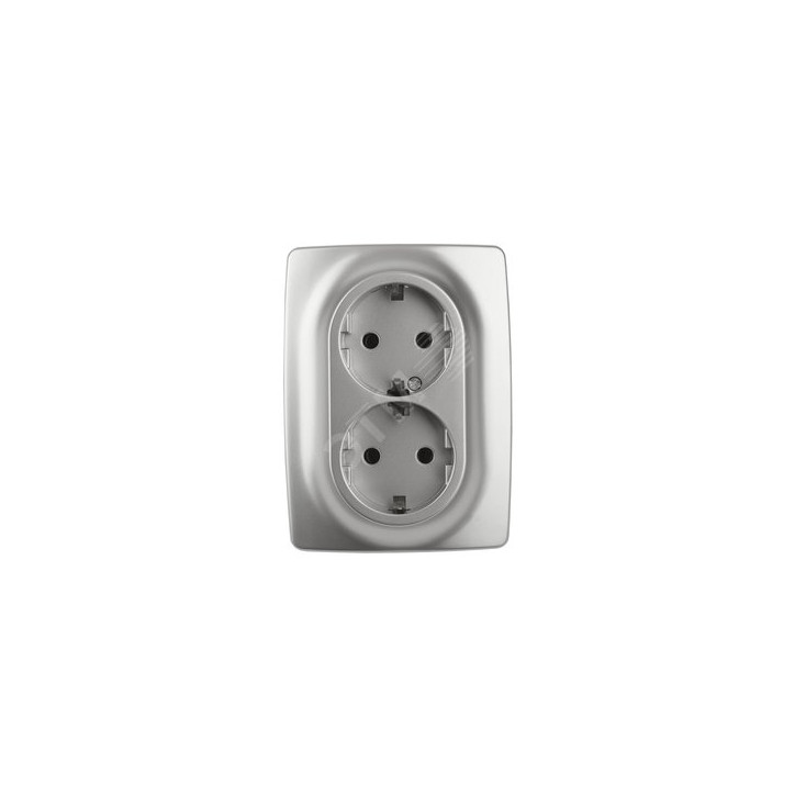 Розетка 2X2P+E Schuko, 16A-250В, Эра12, алюминий, 12-2106-03