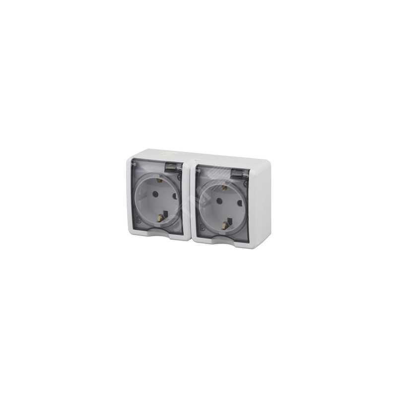 Розетка 2х2P+E IP54, шторки, 16A-250В, ОУ, Эра Эксперт, белый, 11-2404-01