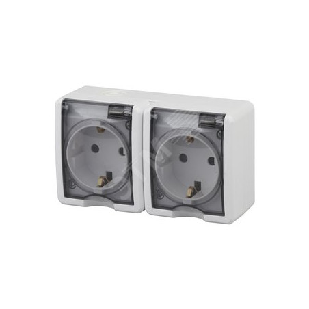 Розетка 2х2P+E IP54, шторки, 16A-250В, ОУ, Эра Эксперт, белый, 11-2404-01