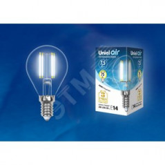 Лампа светодиодная. Форма ''шар'', прозрачная. Air. (4000K). LED-G45-7,5W/NW/E14/CL GLA01TR