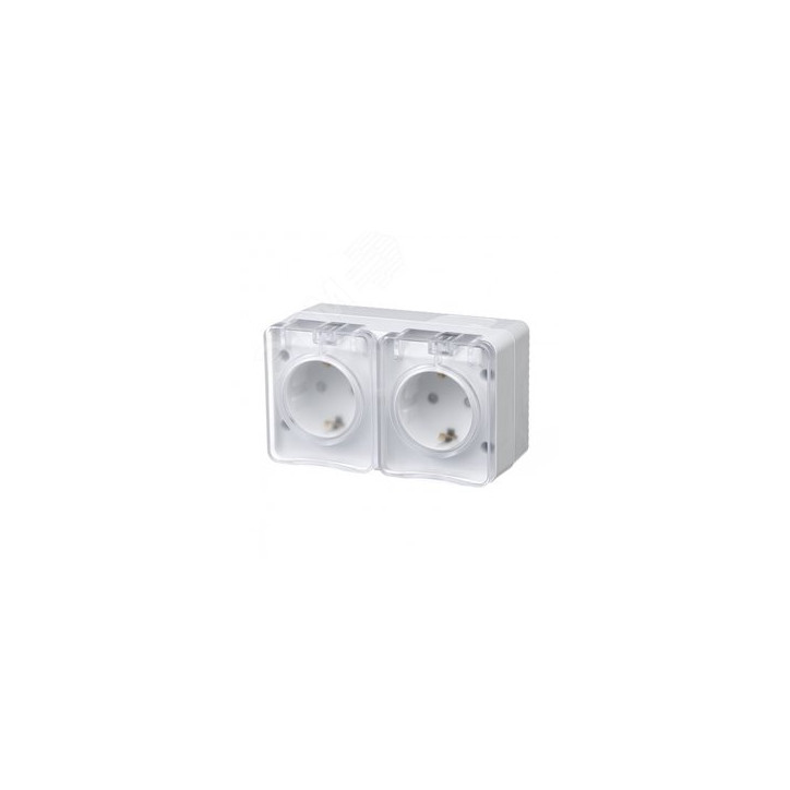 AtlasDesign Profi54 розетка двойная с заземлением со шторками IP54 16А 250B, БЕЛЫЙ, Россия