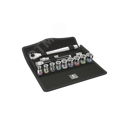 Набор с трещоткой 8100 SB HF 1 Zyklop Metal Switch переключение реверса DR 3/8 с функцией фиксации крепежа 13 предметов комплект