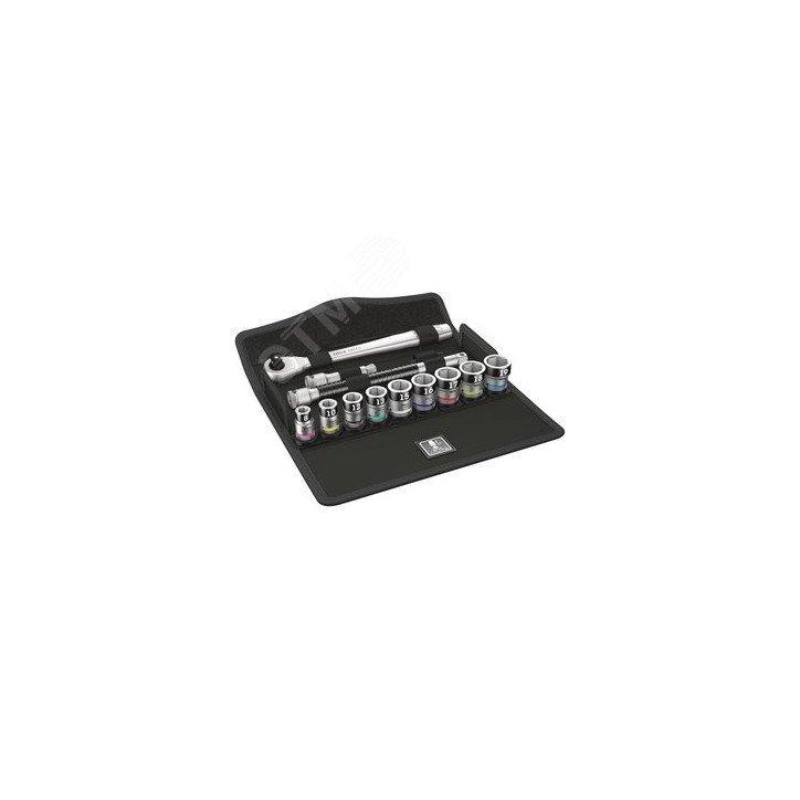 Набор с трещоткой 8100 SB HF 1 Zyklop Metal Switch переключение реверса DR 3/8 с функцией фиксации крепежа 13 предметов комплект