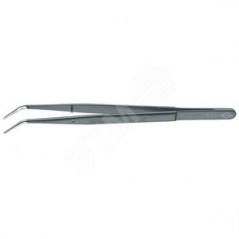 Пинцет захватный прецизионный с направляющим штифтом тонкие зазубренные губки под 45° L-155 мм пружинная сталь чёрная матовая ла