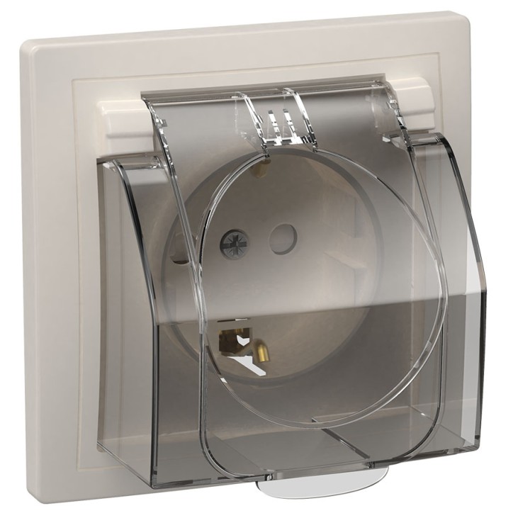 Розетка РСбш11-3-ККБ-44 одноместная с заземляющим контактом с защитными шторками керамика IP44 16А К