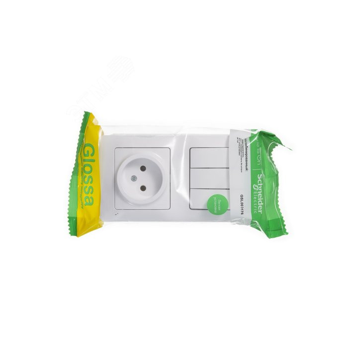 Блок: розетка + выключатель трехклавишный белый