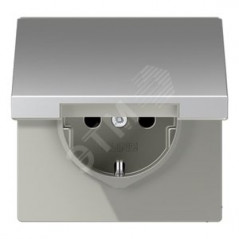Штепсельная розетка SCHUKO одинарная, с заземлением, с откидной крышкой, 16A, 250В (механизм + накладка, без рамки). Серия LS990