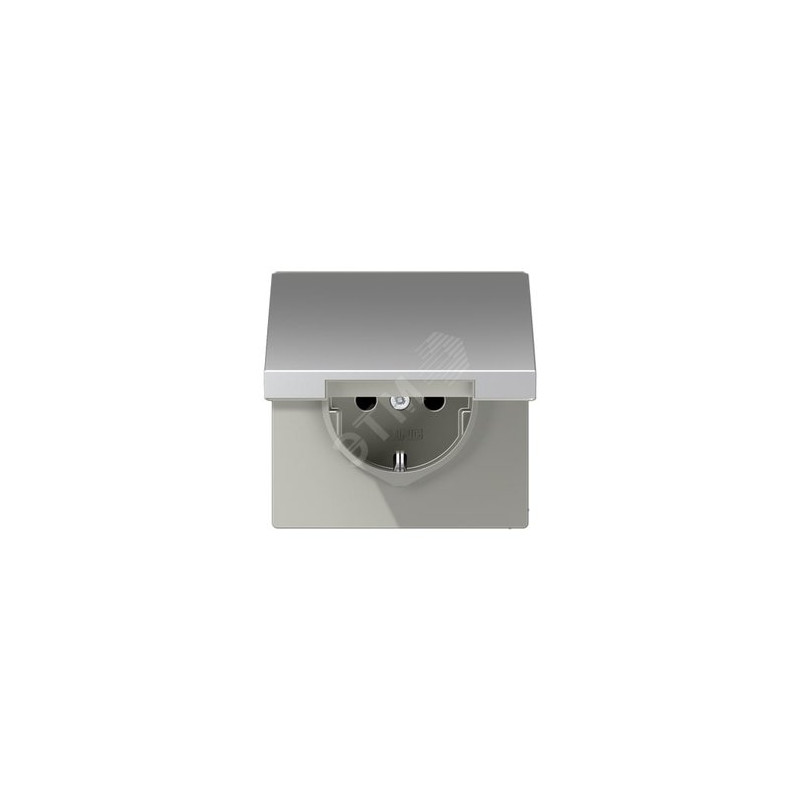 Штепсельная розетка SCHUKO одинарная, с заземлением, с откидной крышкой, 16A, 250В (механизм + накладка, без рамки). Серия LS990