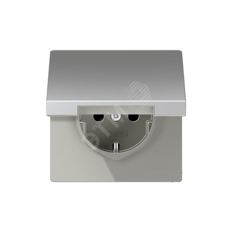 Штепсельная розетка SCHUKO одинарная, с заземлением, с откидной крышкой, 16A, 250В (механизм + накладка, без рамки). Серия LS990