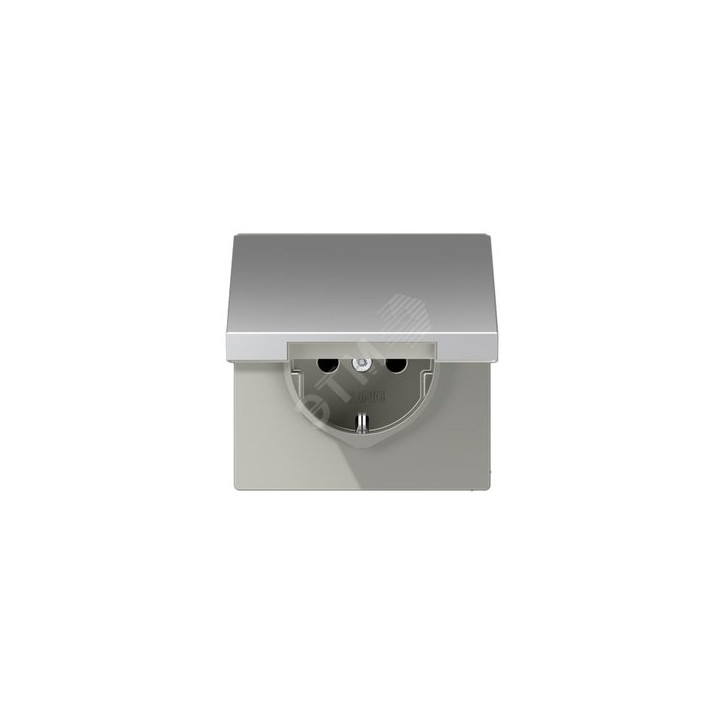 Штепсельная розетка SCHUKO одинарная, с заземлением, с откидной крышкой, 16A, 250В (механизм + накладка, без рамки). Серия LS990