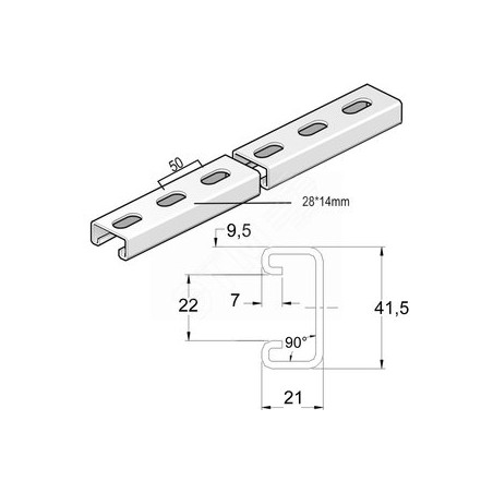 Монтажный профиль, высота - 21 мм, ширина - 41 мм, длина - 2900 мм, толщина - 2,5 мм, кратность - 1шт, SZ - Оцинкованная сталь (
