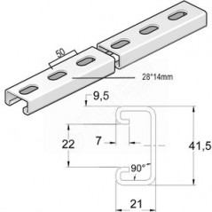 Монтажный профиль, высота - 21 мм, ширина - 41 мм, длина - 1000 мм, толщина - 2,5 мм, кратность - 1шт, SZ - Оцинкованная сталь (