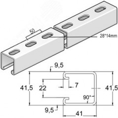 Монтажный профиль, высота - 41 мм, ширина - 41 мм, длина - 2700 мм, толщина - 2,5 мм, кратность - 1шт, SZ - Оцинкованная сталь (